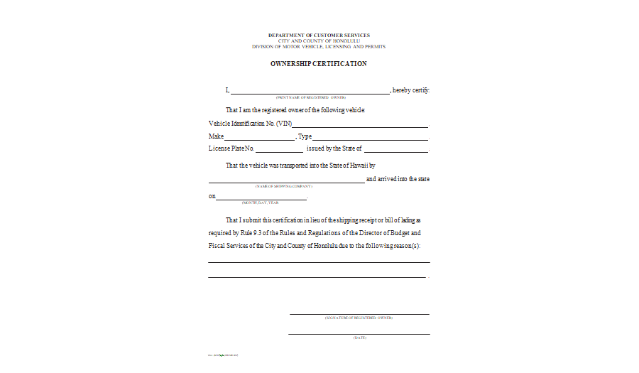 Ownership Certification Template Word