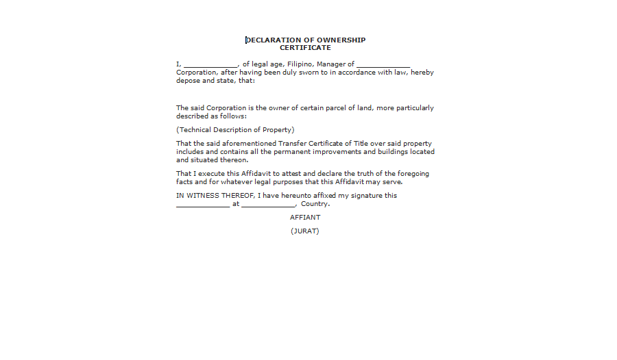 Declaration of Ownership Certificate DOC