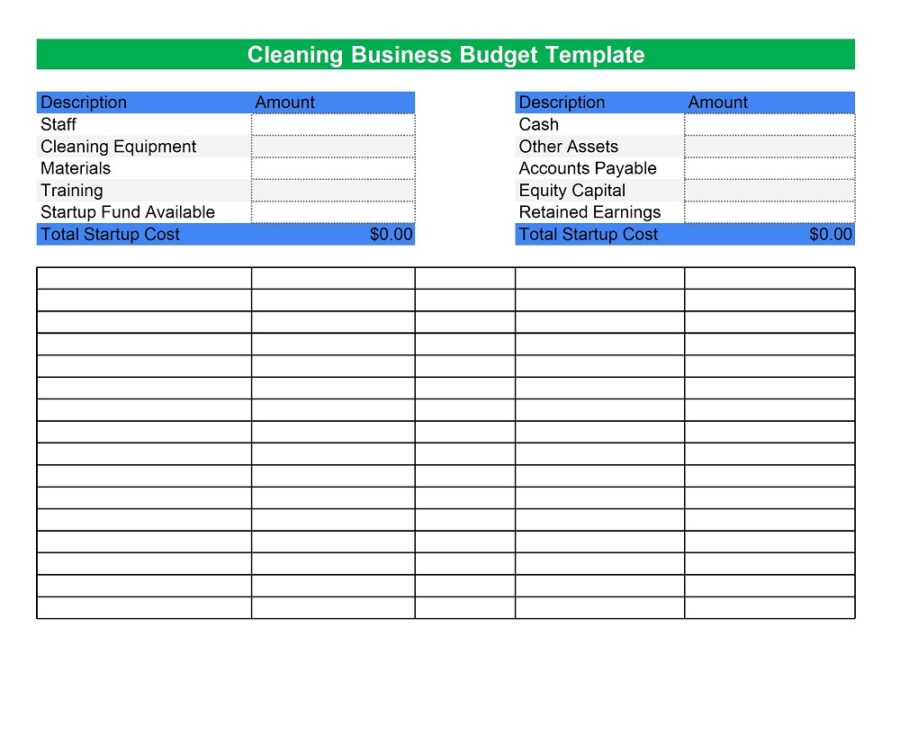 Cleaning Business Budget Template Excel