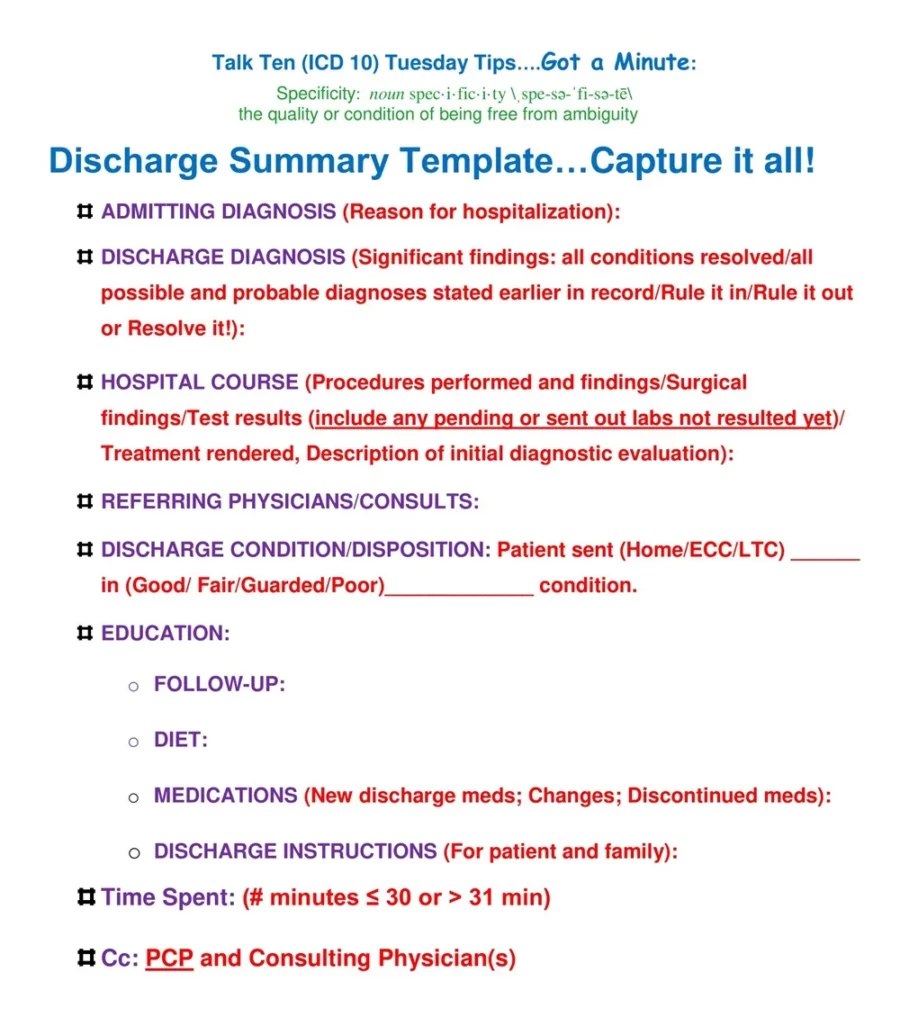 Clinical Discharge Summary Template