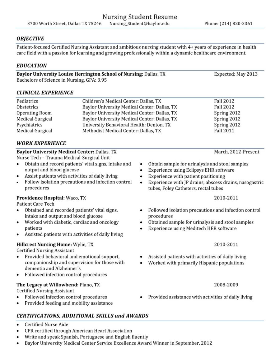 Clinical Student Nurse Resume Template