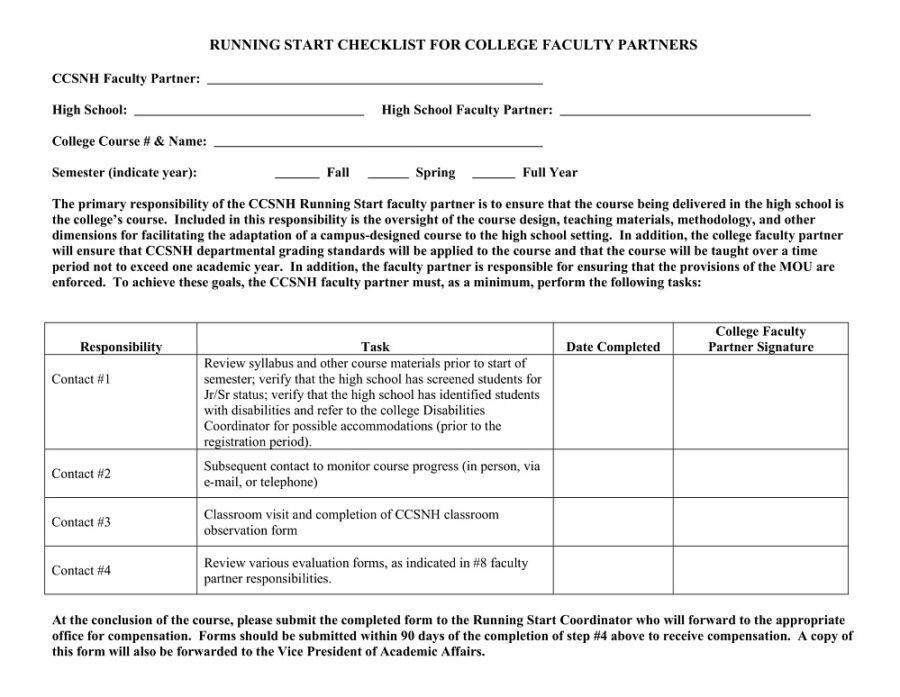 College Faculty Checklist Template