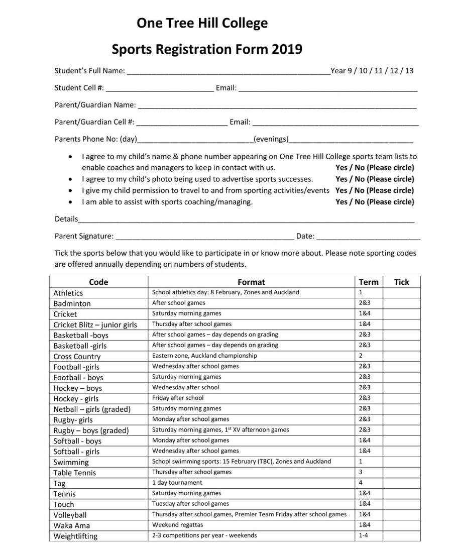 College Sports Registration Form