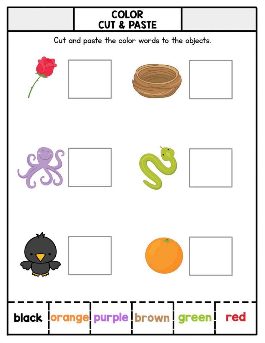 Color Matching Cut and Paste Worksheet