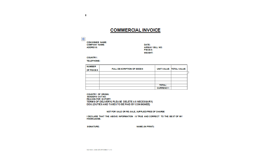 Commercial Invoice Template 02