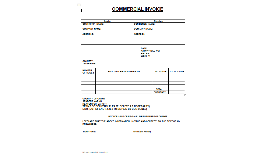 Commercial Invoice Template 10