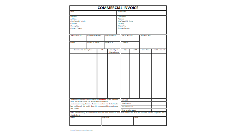 Commercial Invoice Template 12