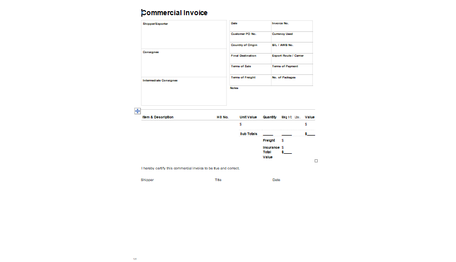 Commercial Invoice Template 19