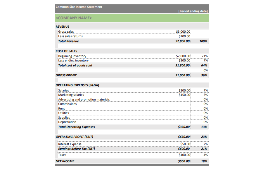 Common Size Income Statement Template