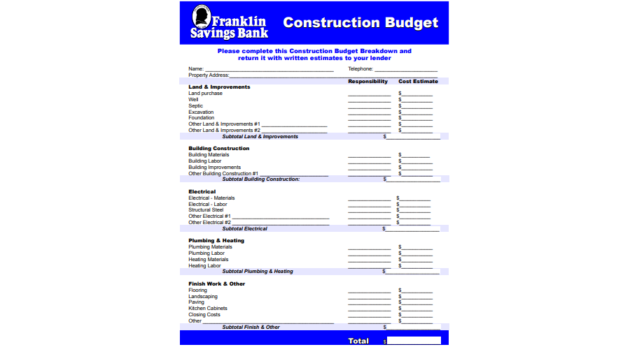 Construction Cost Estimator Template