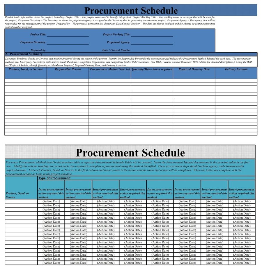 Construction Procurement Schedule Template