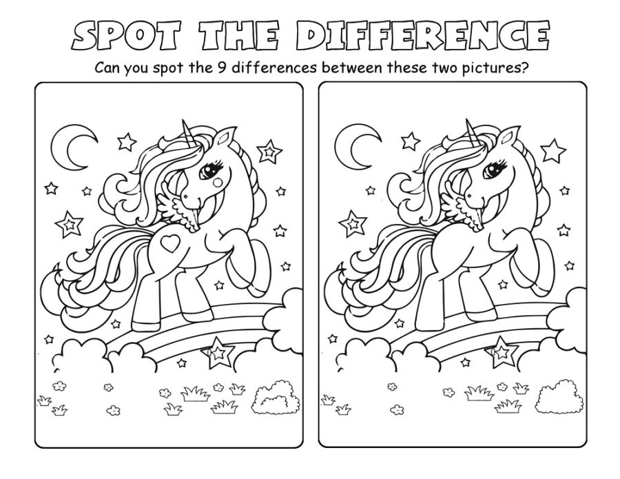 Dancing Unicorn Spot the Difference Puzzle Worksheet