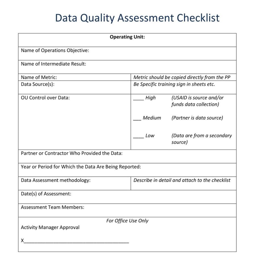 Data Quality Checklist Template