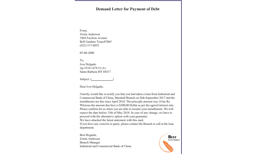 Demand For Payment Letter 18