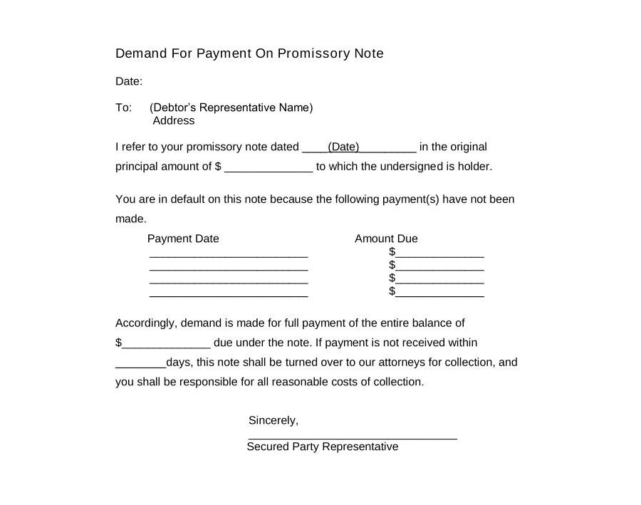 Demand For Payment On Promissory