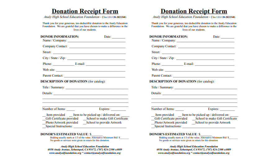 Printable Donation Receipt Form