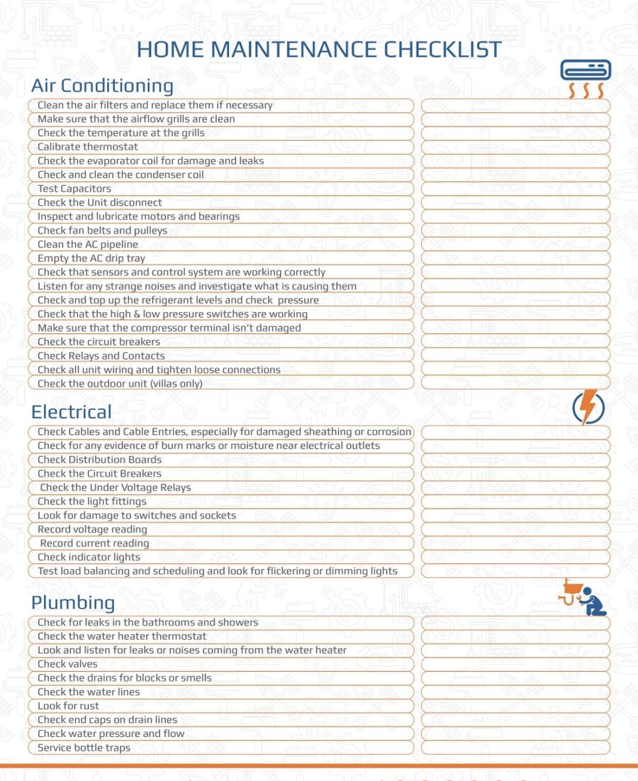 Electrical Plumbing Maintenance Checklist