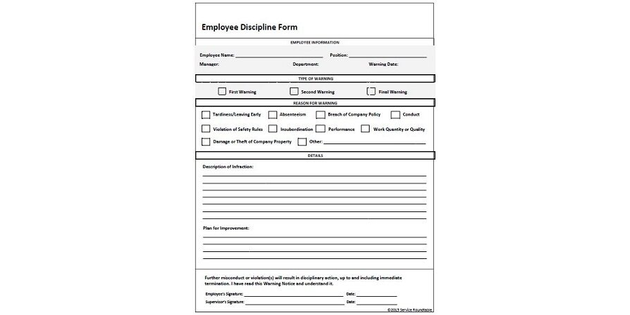 Employee Disciplinary Form Template