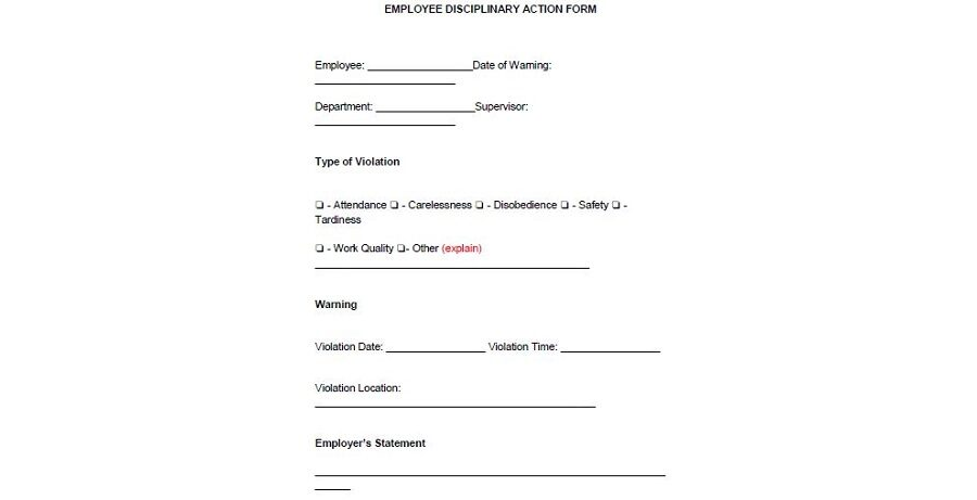 Employee Disciplinary Action Form 12