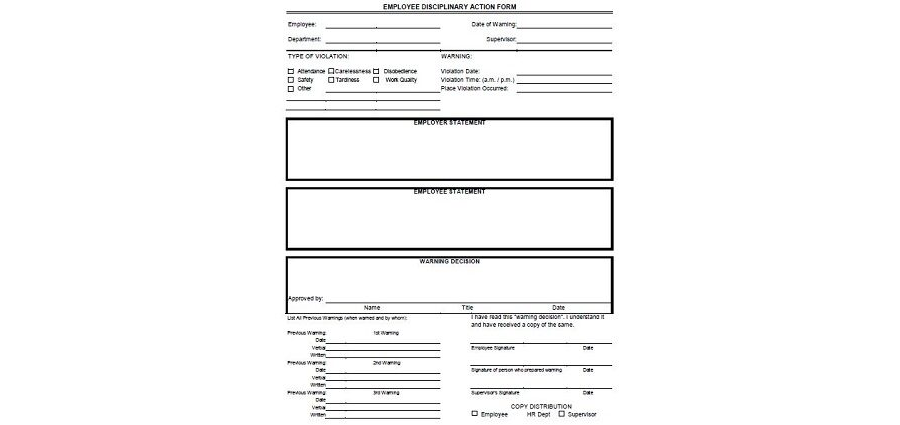 Employee Disciplinary Action Form 16