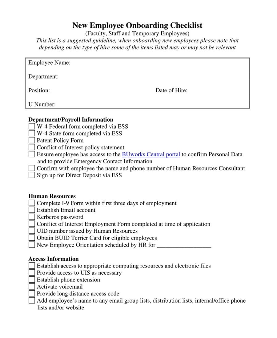 Employee Onboarding Checklist Template