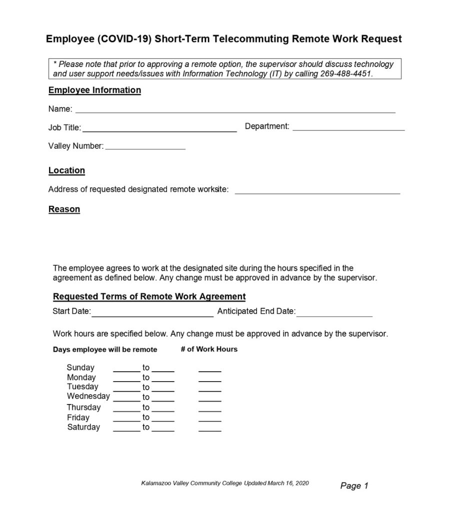 Employee Remote Work Request Form Template