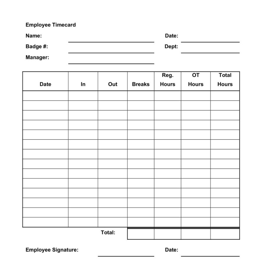 Employee Timecard Template