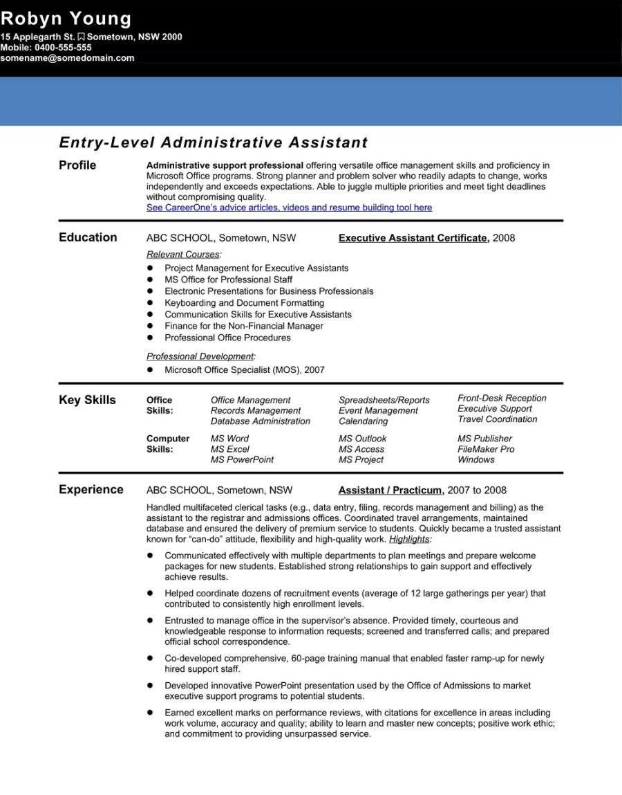 Entry-Level Administrative Resume Template