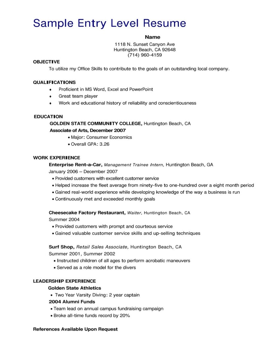 Entry Level Sales Associate Resume