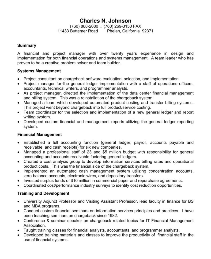 Finance Project Manager Resume Template