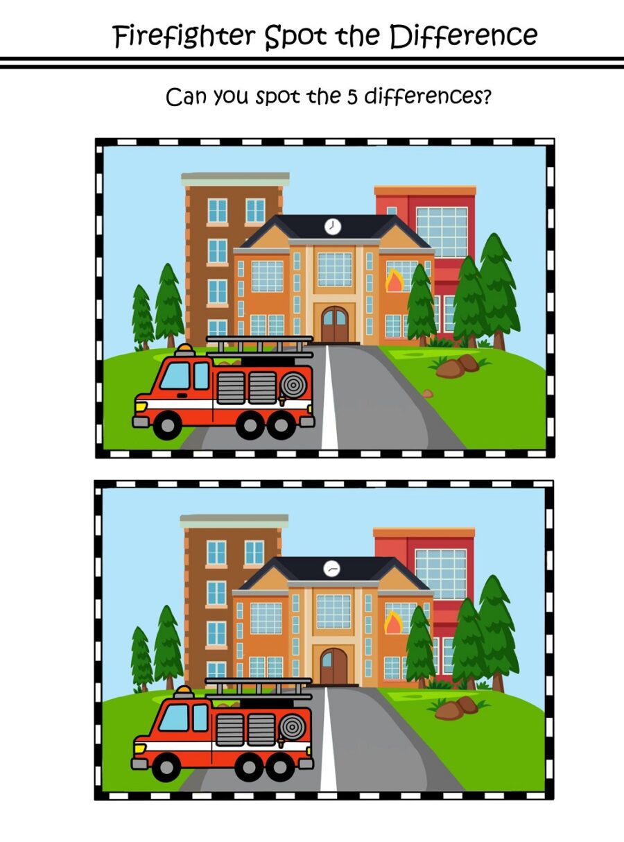 Firefighter Spot The Difference Puzzle Worksheet
