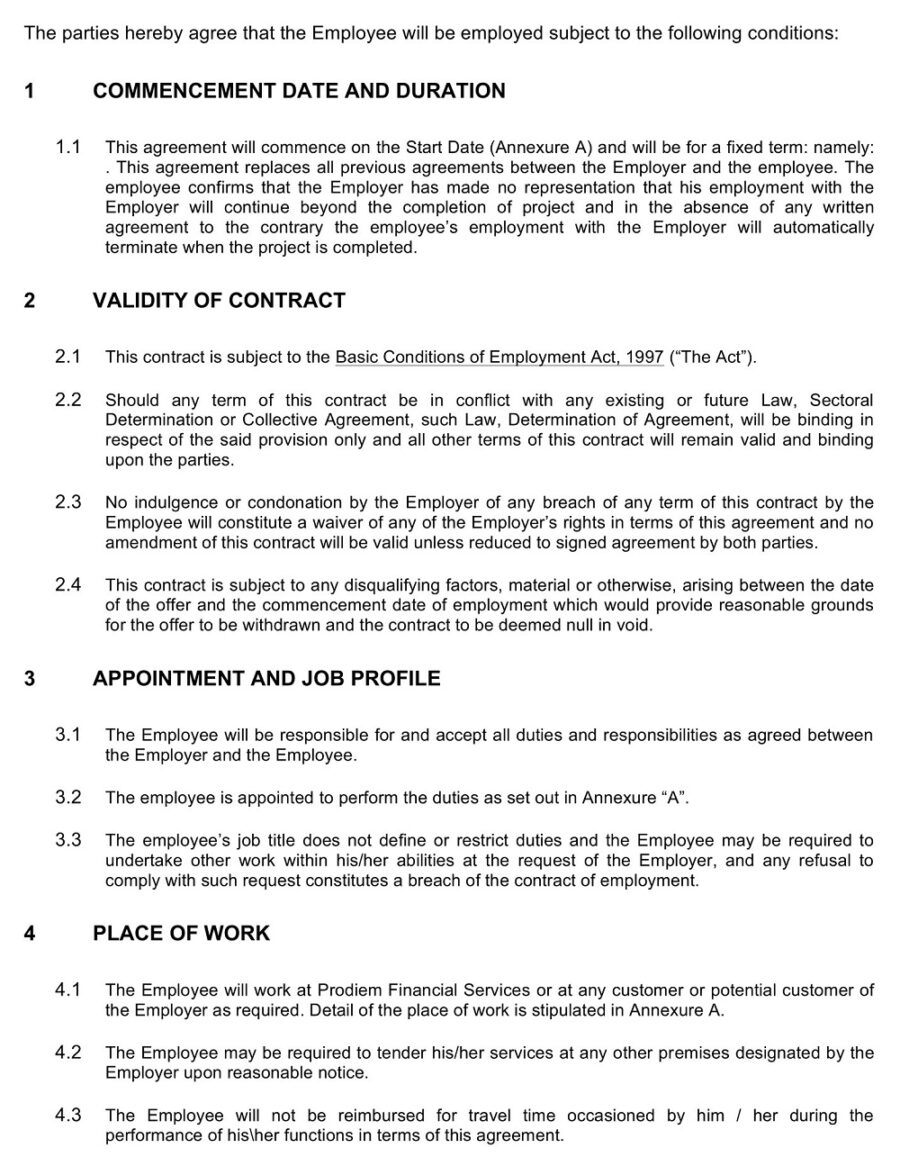 Fixed Term Employment Contract for Cook Template