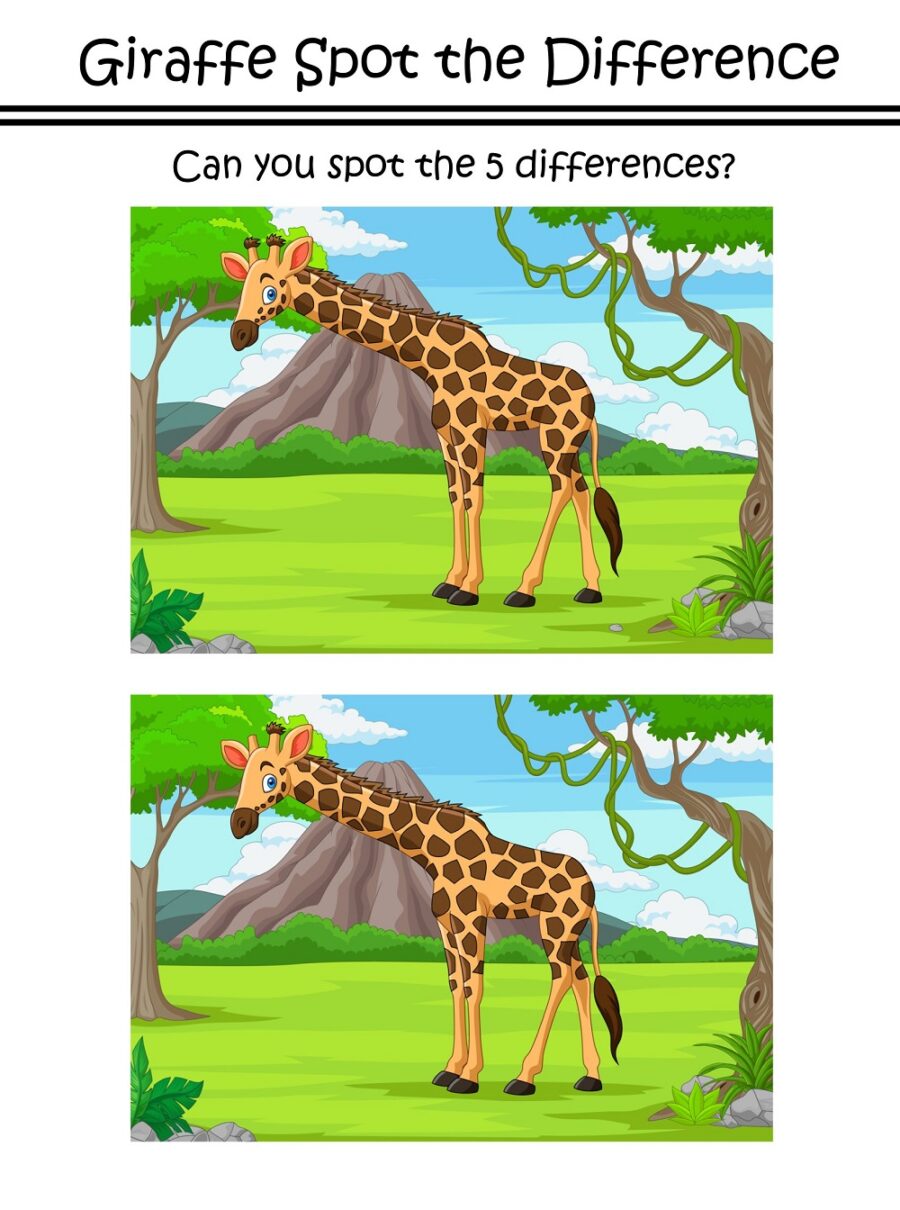 Giraffe Spot The Difference Puzzle Worksheet