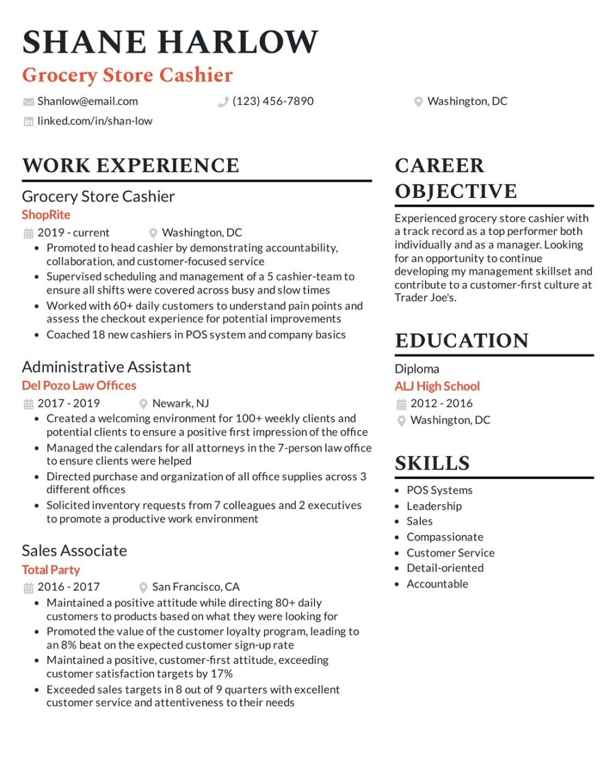Grocery Store Cashier Resume Template