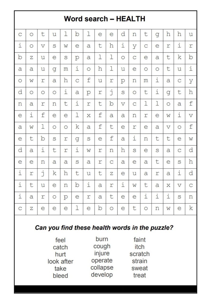 Health Word Search Puzzle