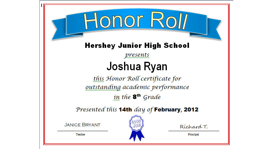 Honor Roll Certificate 06