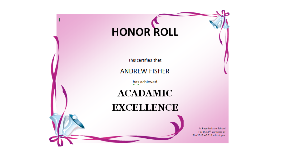 Honor Roll Certificate 08