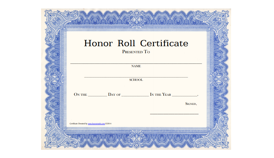 Honor Roll Certificate Blue Frame