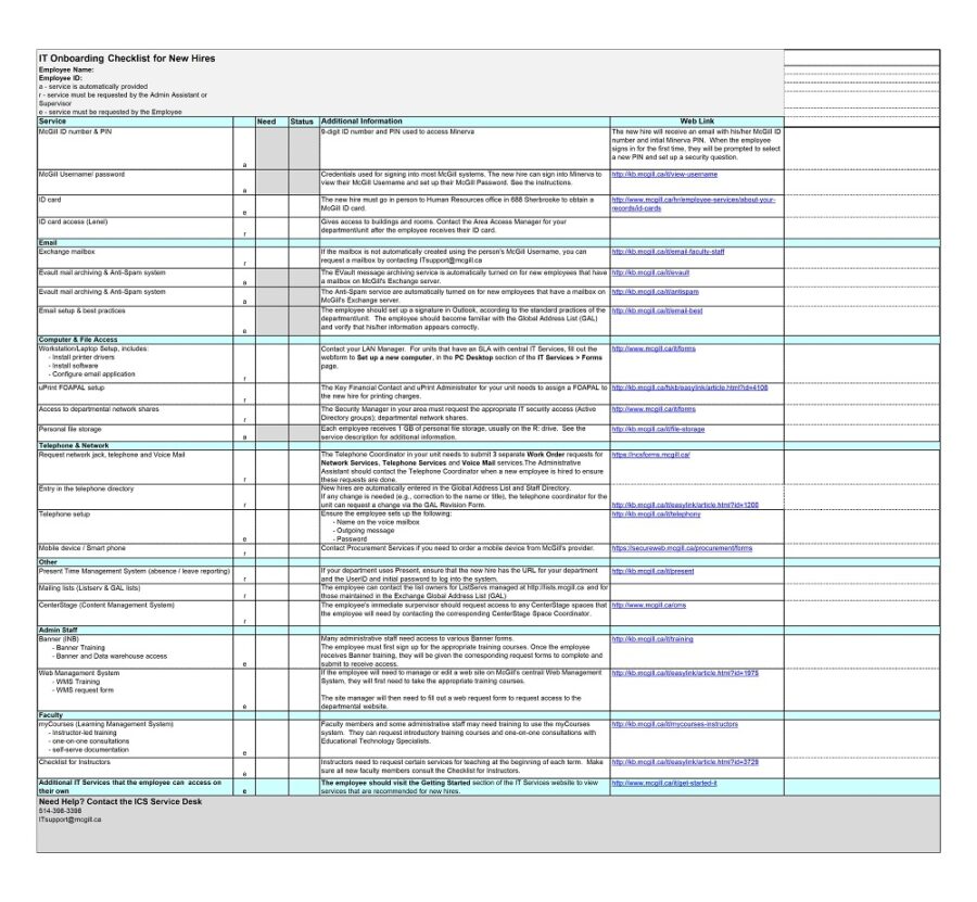 IT Services Onboarding Checklist Template