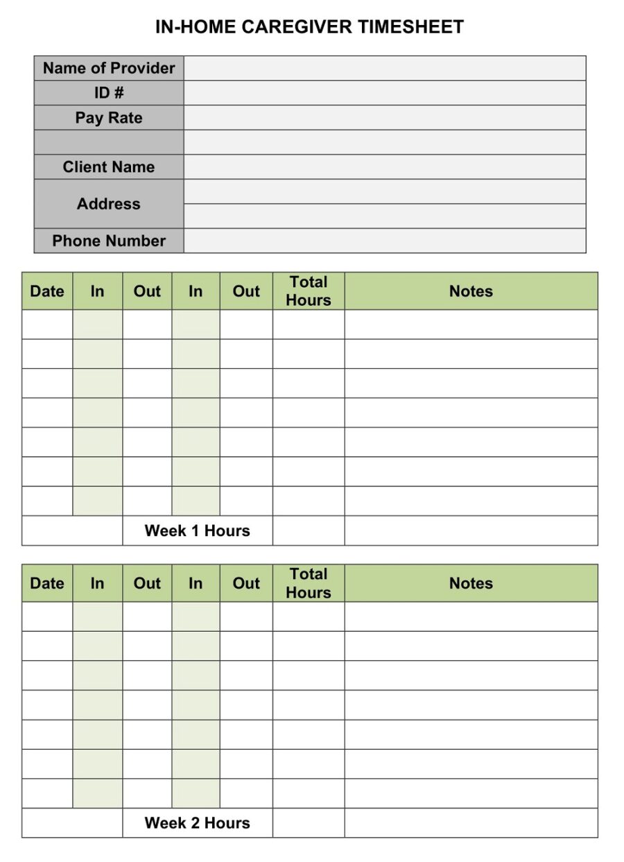In-Home Caregiver Timesheet Template