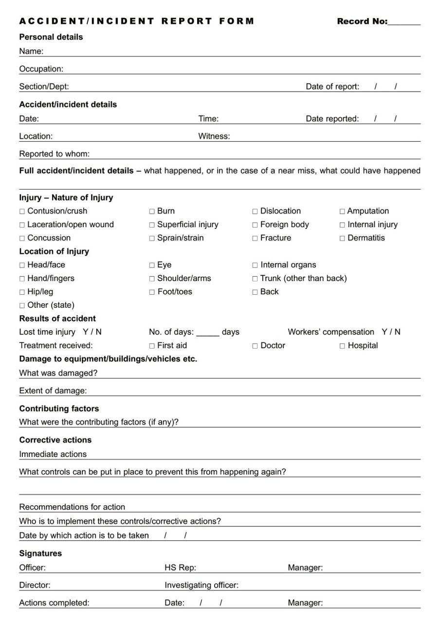 Incident Report Form Blank