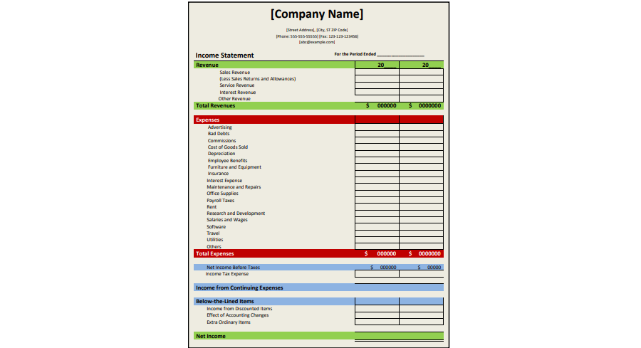 Income Statement Template 2