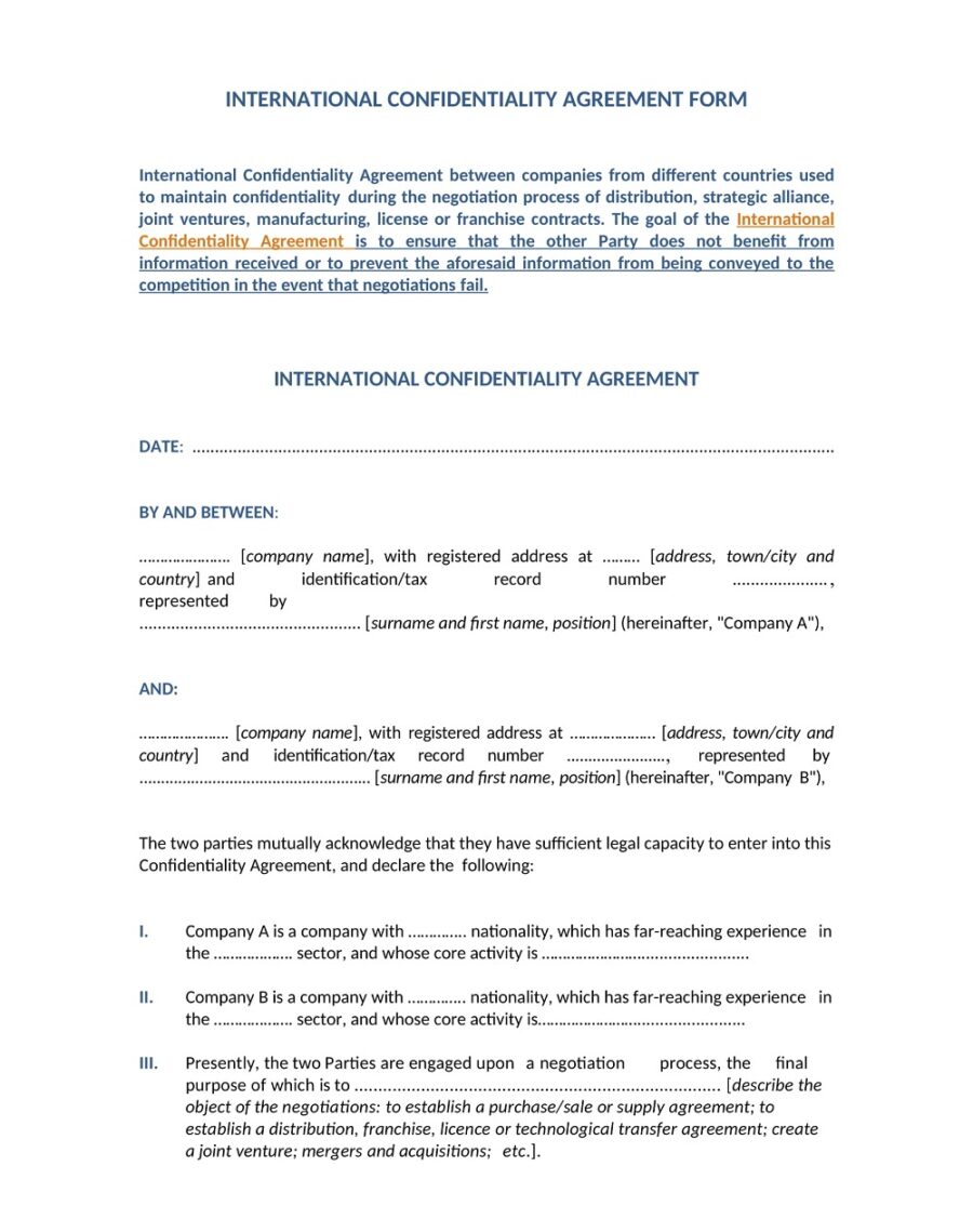 International Confidentiality Agreement Template