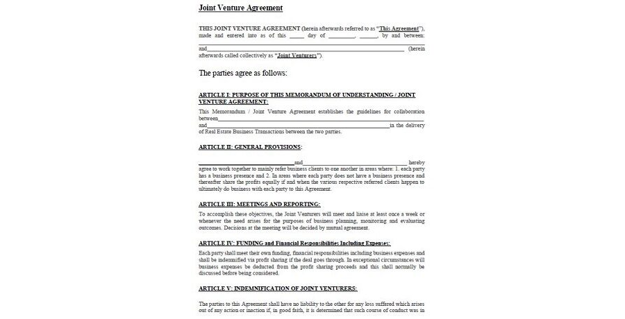 Joint Venture Agreement Template 16