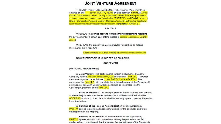 Joint Venture Agreement Template 20