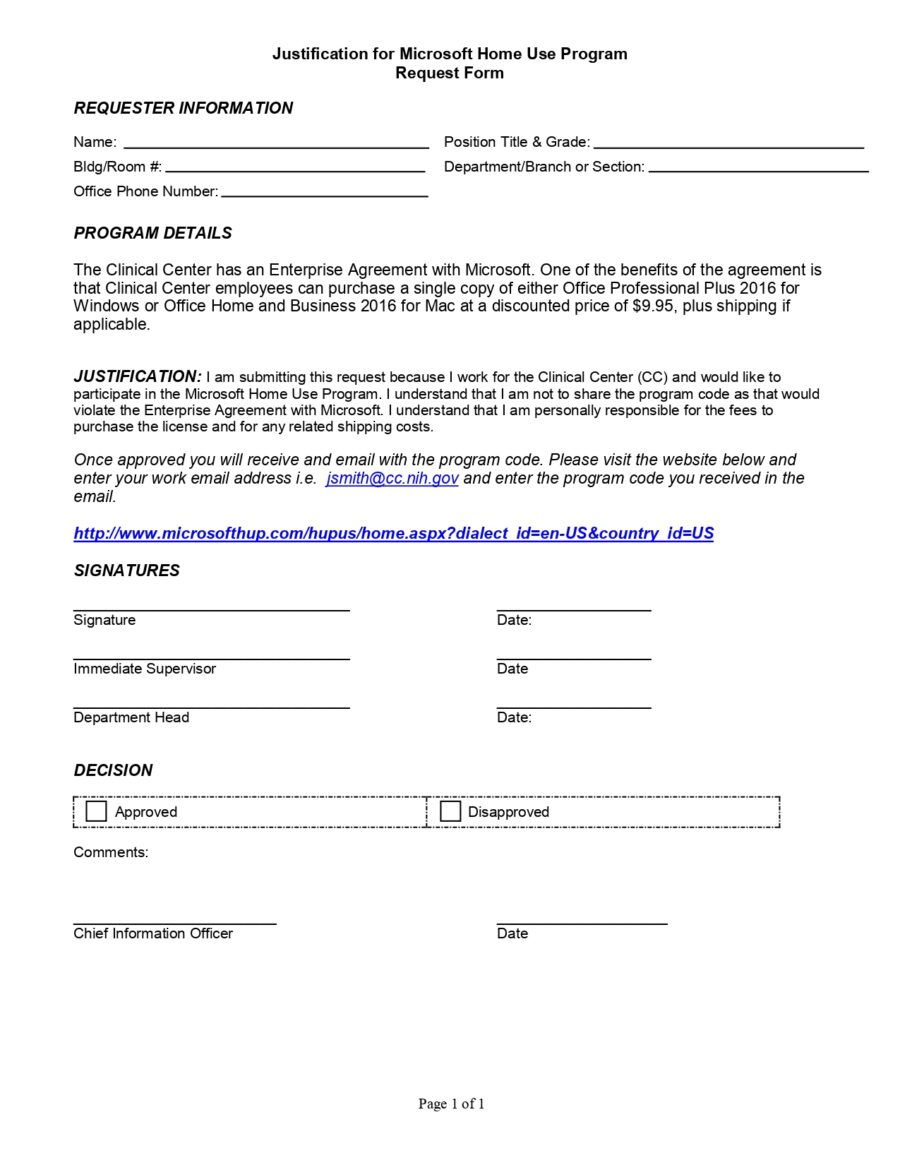 Justification or Work From Home Request Form Template