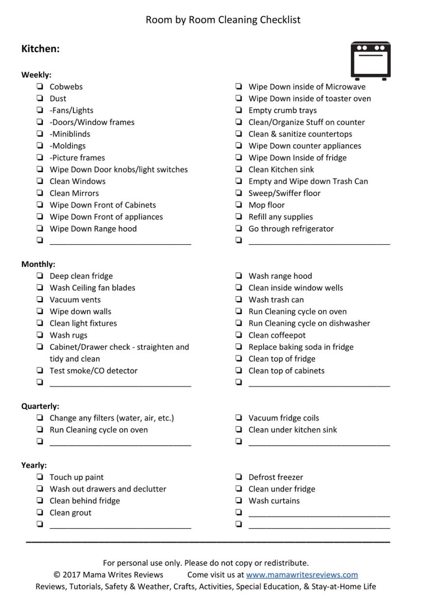 Kitchen Room By Room Cleaning Checklist