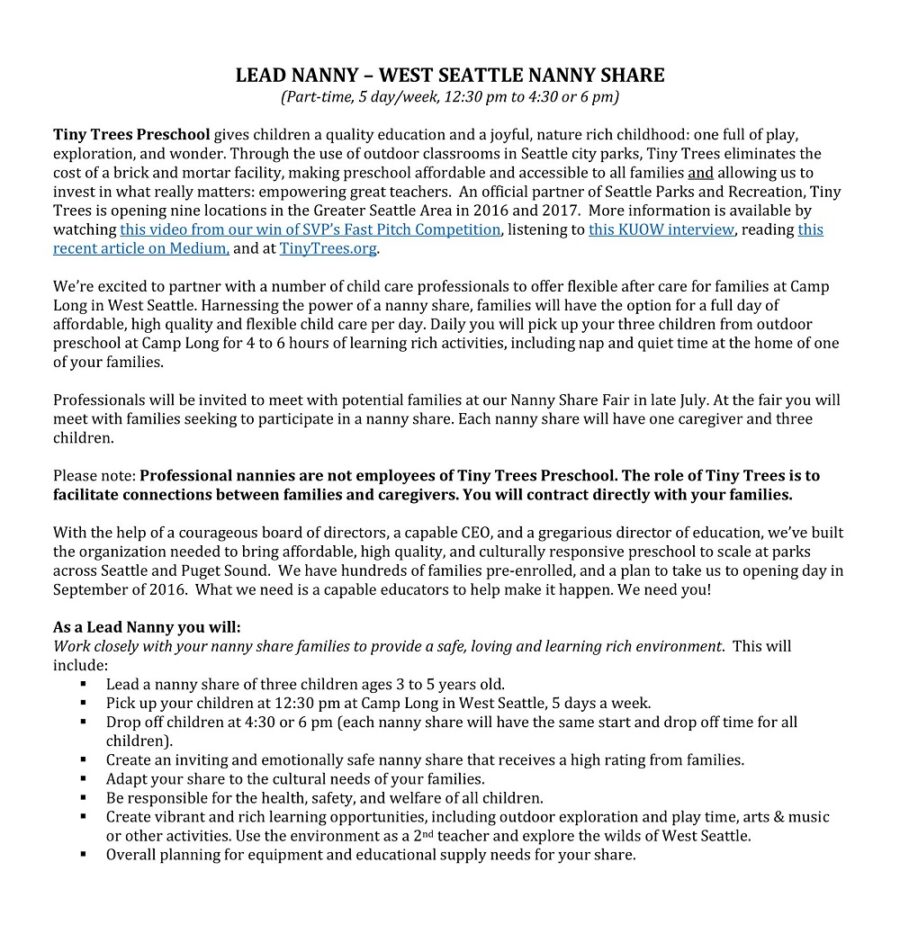 Lead Nanny Contract Template