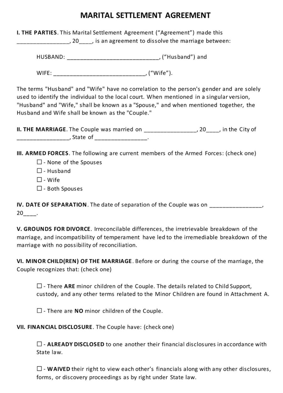 Marital Settlement Agreement Template PDF