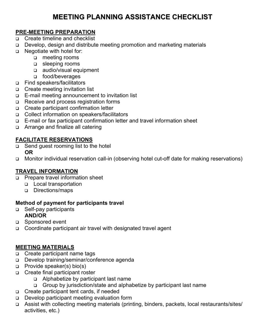 Meeting Planning Assistance Checklist
